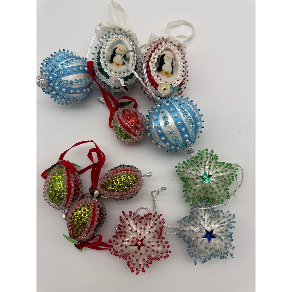 Vintage Christmas‎ Handmade Push Pin Sequin Ornaments Lot of 11 Beautiful!